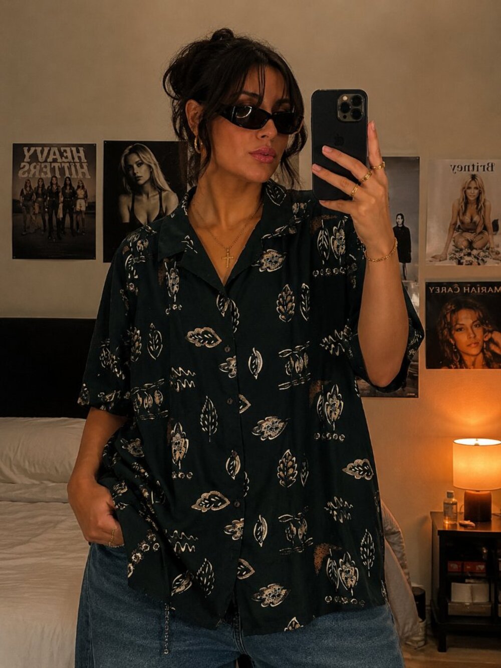 Vintage Roamans Abstract Button Up Blouse Plus Size 1X Oversized Artsy Retro Top